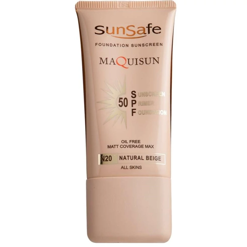 ضد آفتاب سان سیف کرم پودری و پرایمری مکیسان با SPF50 رنگی بژ طبیعی