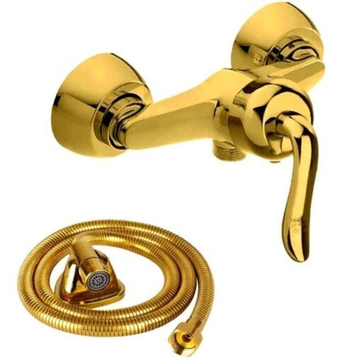 شیر آلات توالت قاجاری طلایی با شلنگ توالت