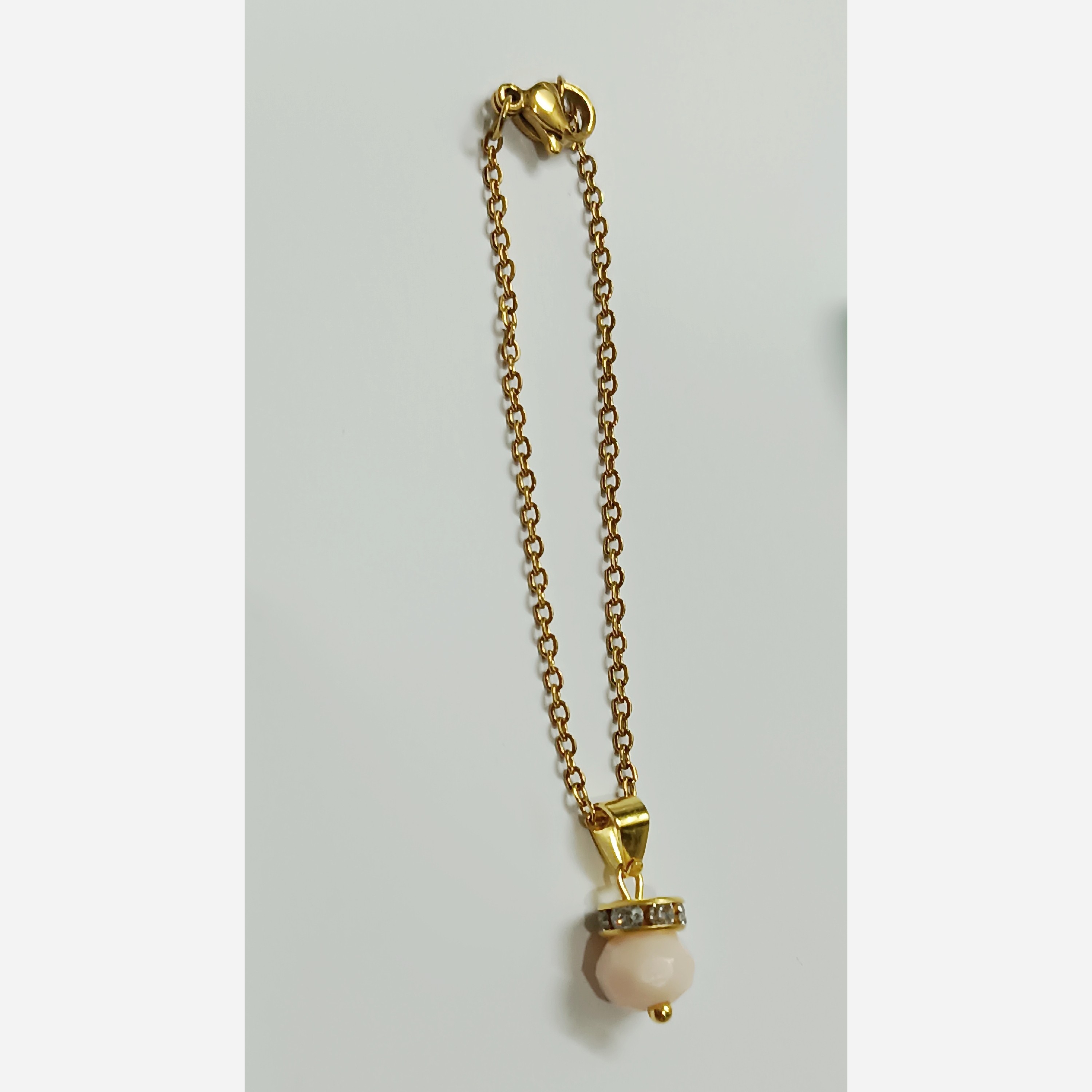 زنجیر ساعت آویز ساعت کریستالی بژ مات با زنجیر استیل  