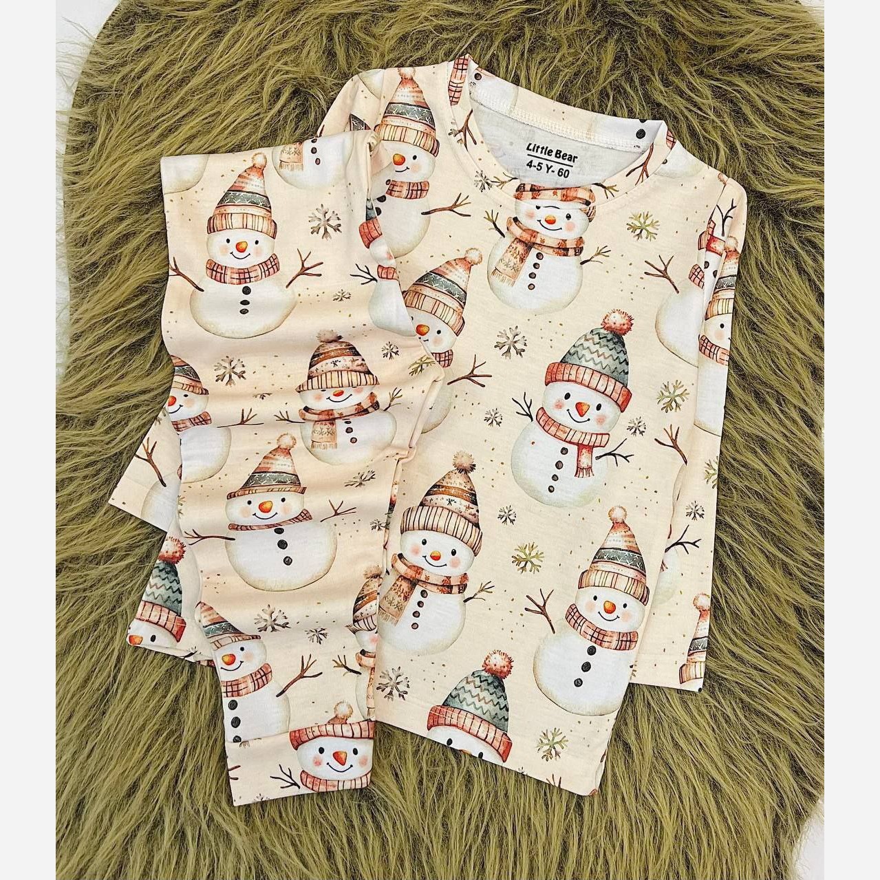 ست راحتی بچگانه و زنانه طرح آدم برفی، ست مادر فرزندی ، برند little bear