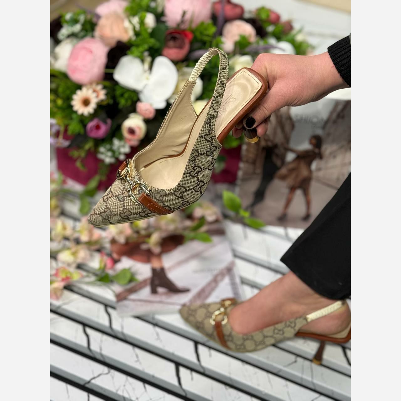کفش پاشنه بلند گوچی کرم دخترانه زنانه صندل GUCCI کرمی عسلی پاشنه دار چرم شیک مجلسی استلتو لودشکا تابستانی تابستونی151