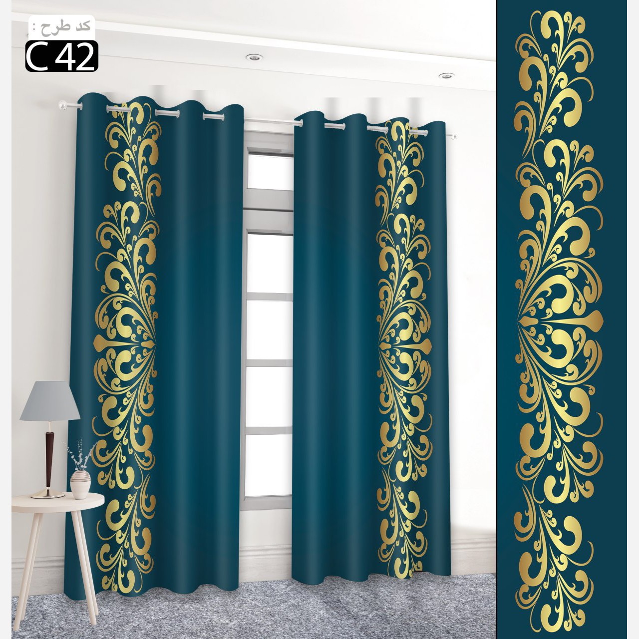 پرده چاپی آماده نصب طرح حاشیه طلایی گل کد 3728