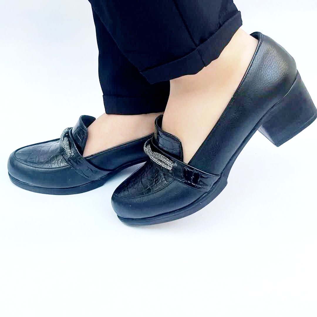 کفش زنانه مجلسی مدل الماس موج طبی پاشنه دار  پی یو ( مجلسی و روزانه ) چرم صنعتی 