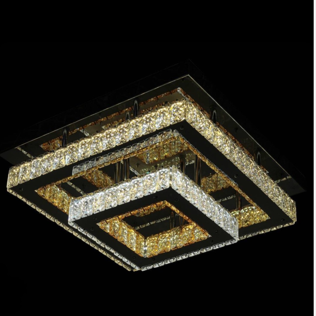 لوستر مربع مدرن کریستالی 45 سانت دو طبقه