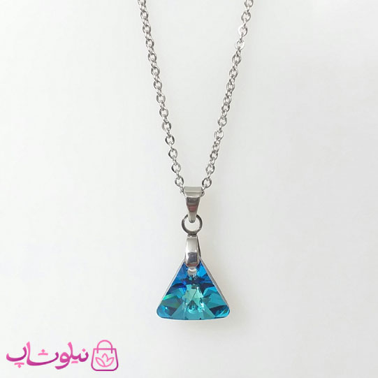 گردنبند سواروسکی زنانه استیل مدل مثلث آبی سایز بزرگ کد 200