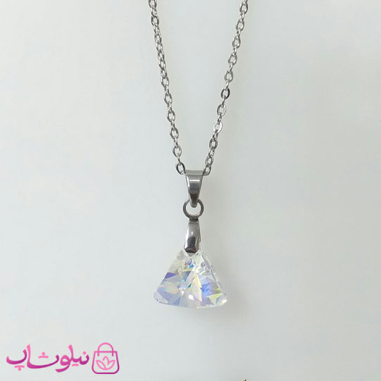 گردنبند سواروسکی زنانه استیل مدل مثلث سفید ظریف کد 200