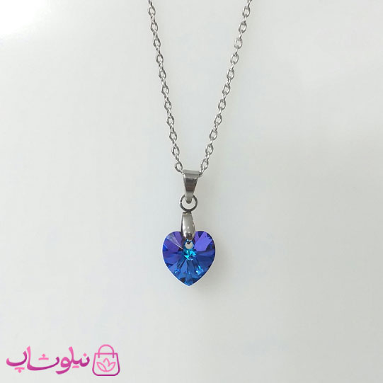 گردنبند سواروسکی زنانه استیل مدل قلب آبی درشت کد 200