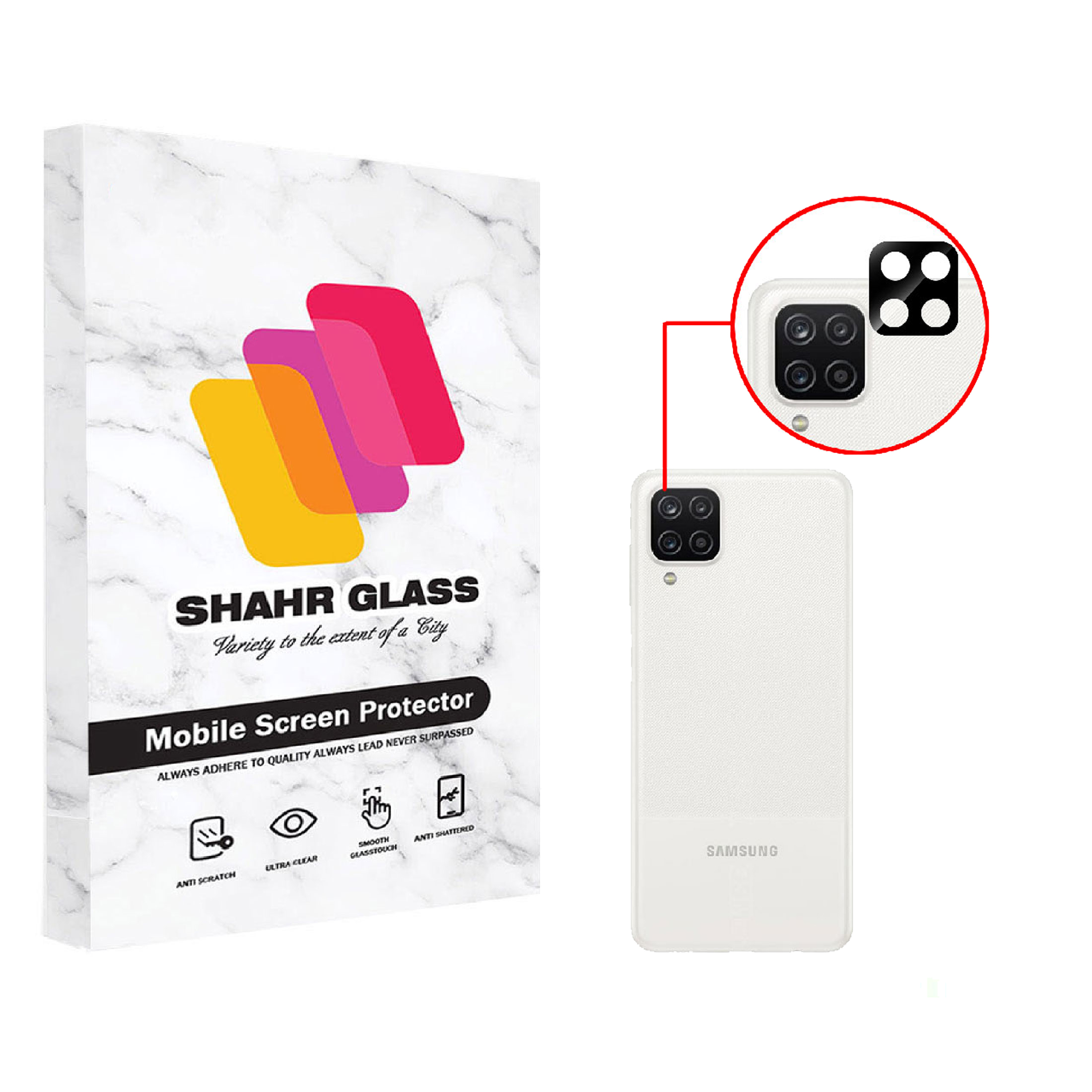 محافظ لنز دوربین شهر گلس مدل فول Lens Full مناسب برای گوشی موبایل سامسونگ Galaxy A12