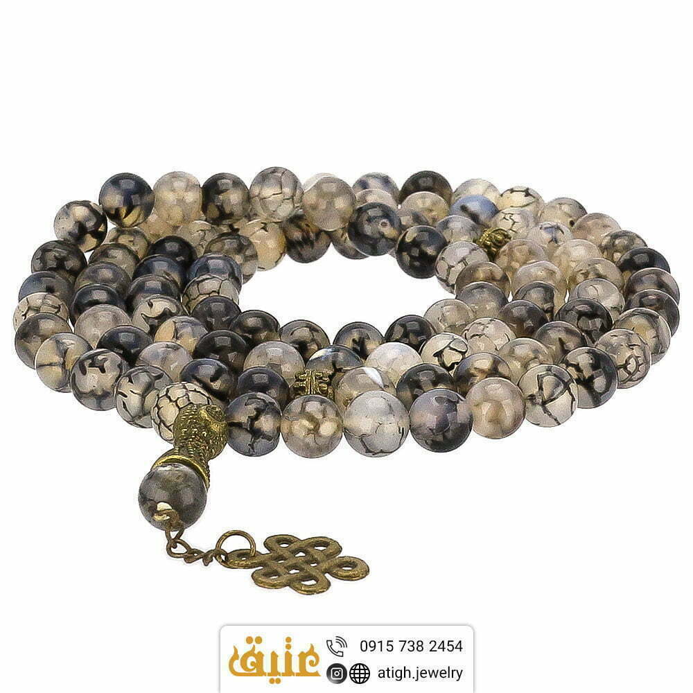 تسبیح و گردنبند عقیق شجری طبیعی 101 دانه دستساز‌ دانه درشت با نقش و نگار بسیار زیبا