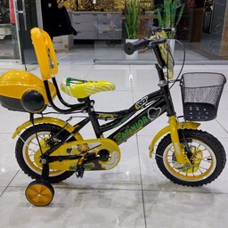 دوچرخه سایز 12 زرد سبد پشتی دار طوقه آلومینیوم پره موتوری


