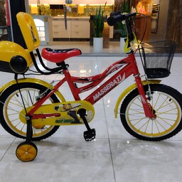 دوچرخه سایز 16 قرمز زرد سبد پشتی دار طوقه آلومینیوم پره موتوری

