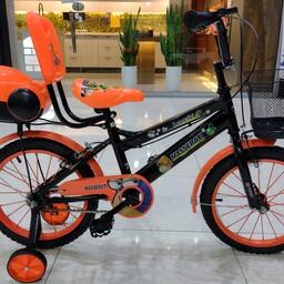 دوچرخه سایز 16 مشکی نارنجی سبد پشتی دار طوقه آلومینیوم پره موتوری

