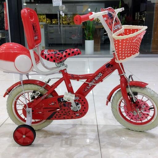 دوچرخه سایز 12 قرمز دخترانه لاستیک سفید طوقه آلومینیوم 