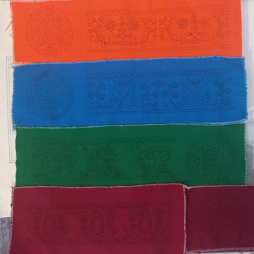 پته خام مفرشو، 4 عددی، رنگهای،سبز، آبی، قرمز، به همراه 8 رنگ نخ سنتی خارجی