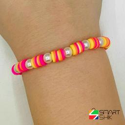 دستبند دخترانه ساخته شده از مروارید سنگی و مهره فیمو رنگی