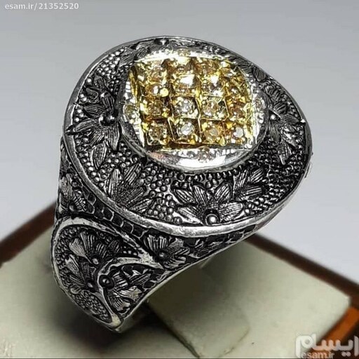 انگشتری جواهری سلطنتی زیبا طلعلو عالی(سختی10) دستساز سلطنتی بارکاب قلم زنی مینیا