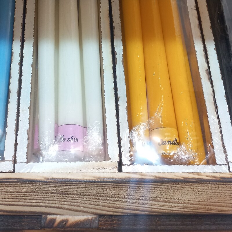شمع قلمی  20 سانتی رنگ زرد بسته 6 عددی جعبه چوبی