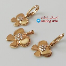 نیم ست ژوپینگ بچگانه ظریف طلایی پاپیون Xuping نیمست دخترانه پاپیونی کوچک ریز گوشواره آویز بدون زنجیر