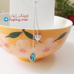 گردنبند ژوپینگ کریستال اصل سواروسکی سبز آبی فیروزه ای طرح طلا سفید Xuping نقره ای ظریف