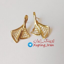 گوشواره ژوپینگ آویز نگین دار طلایی مجلسی Xuping طرح طلا شیک