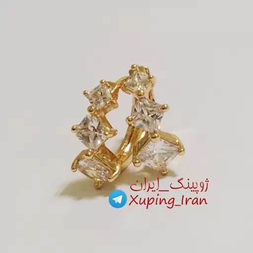 گوشواره ژوپینگ حلقه ای نگین دار طلایی ظریف Xuping طرح طلا شیک مجلسی