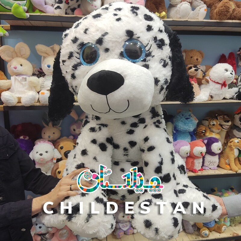 عروسک پولیشی اورجینال سگ خال خالی نشسته چشم تیله ای ty سایز 110 سانتی متر