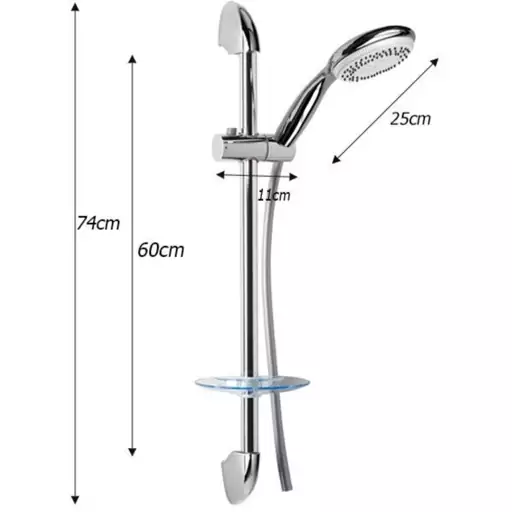 ست شیرالات اهرمی استاندارد رویال کروم به همراه علم دوش حمام و شلنگ سرویس بهداشتی