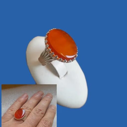انگشتر نقره با نگین زیبای عقیق پرتقالی 
