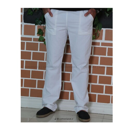 شلوار الیاف طبیعی زاگرس رنگ سفید محصول پوشاک الیاف طبیعی سرزمین پنبه داراری سایزبندی 1 تا 5