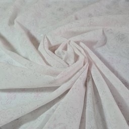 پارچه حریر چادری عروس سفید اکلیل رنگی گل ریز نرم و لطیف بدون ابرفت و چروکی حالت ایستایی مناسب عرض 110 ساخت اندونزی