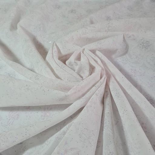 پارچه حریر چادری عروس سفید اکلیل رنگی گل ریز نرم و لطیف بدون ابرفت و چروکی حالت ایستایی مناسب عرض 110 ساخت اندونزی