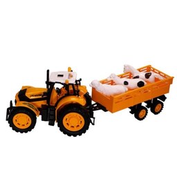ماشین اسباب بازی تراکتور مزرعه قدرتی همراه حیوانات برند درج رنگ زرد
