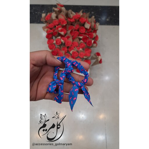 کش مو دخترانه طرح دار مدل خرگوشی رنگ آبی پک 2 عددی 