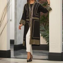 مانتو مجلسی بلند مشکی تا سایز 40 غزن داره مناسب هر مجلسی برگرفته از لباس سنتی جنوب ایران
