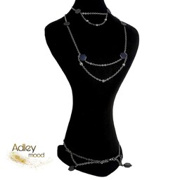 ست گردنبند دستبند و پابند زنانه استیل نقره ای رنگ ثابت و مهره های حدید طبیعی فروش ویژه نوروز