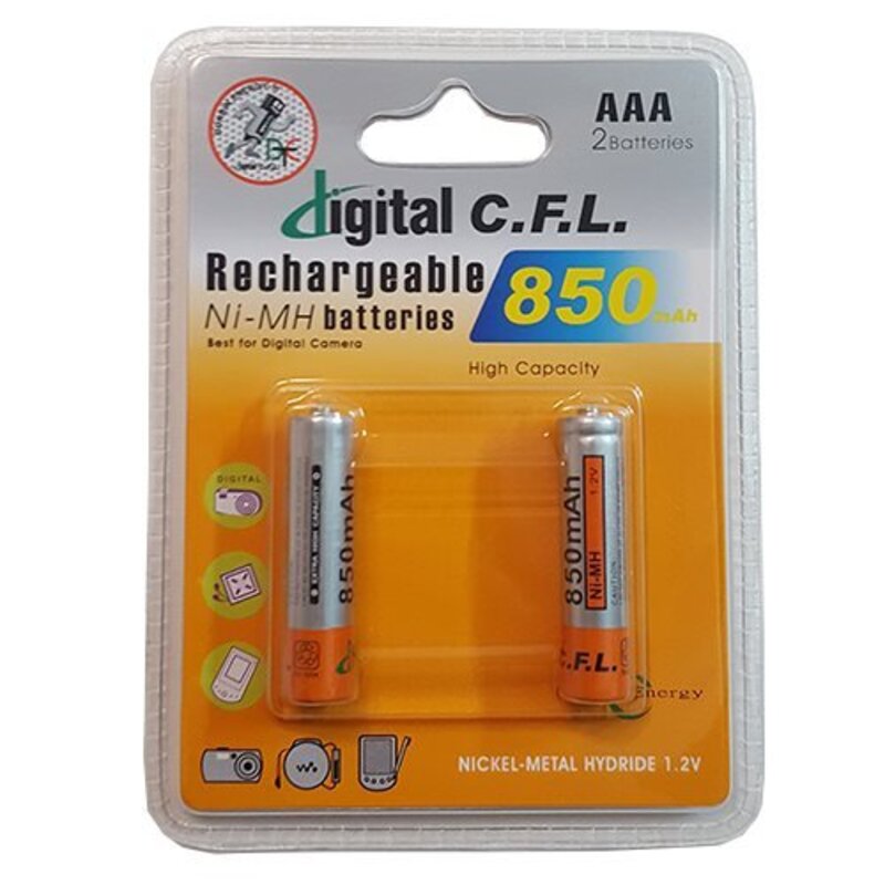 باتری نیم قلمی قابل شارژ  مدل digital CFL ظرفیت 850mAh بسته 2 عددی