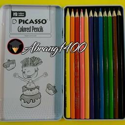 لوازم تحریر - مداد رنگی پیکاسو 12 رنگ جعبه فلزی تخت