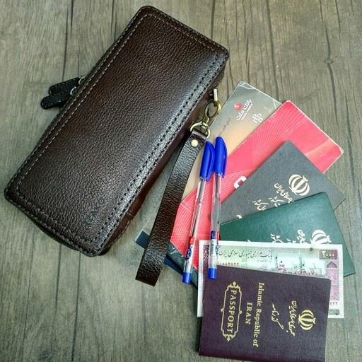 کیف چند منظوره چرم گاوی چک مدارک کارت پول گذرنامه خودکار مدل i-271 برند ایزاکو 
