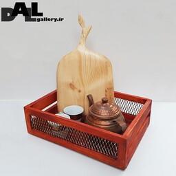 ارگانایزر چوبی آشپزخانه با توری فلزی سایز متوسط ( رایزر چوبی )( نظم دهنده چوبی )( استند چوبی ) 