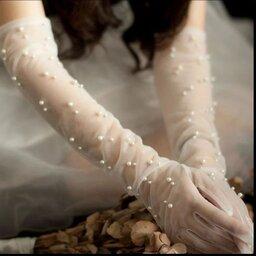دستکش توری بلند سفید عروس