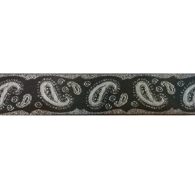 نوار یراق سنتی طرح بته جقه نقره ای (نوار تزیینی مانتو)(طول یک متر - عرض 3 سانت)
