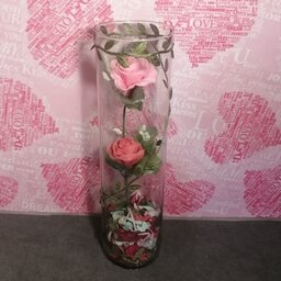 پک کادویی شیشه ایی استوانه‌ای 30سانتی همراه گلهای کاغذی در رنگهای متنوع هدیه ماندگار برای هر مناسبتی و ولنتاین. 