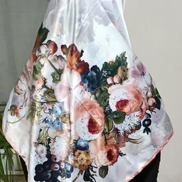 روسری ساتن ابریشم مجلسی زنانه،رنگبندی مشابه عکس،سایز 120 دوردست دوز،برندسیماور