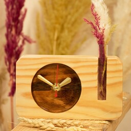ساعت رومیزی گلدان دار شیشه نمایان متریال چوب فنلاندی وارداتی