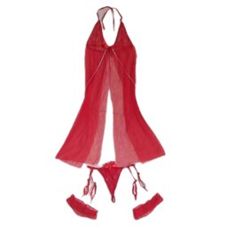 لباس خواب فانتزی قرمز پرهیجان 4تیکه فری سایز تا42