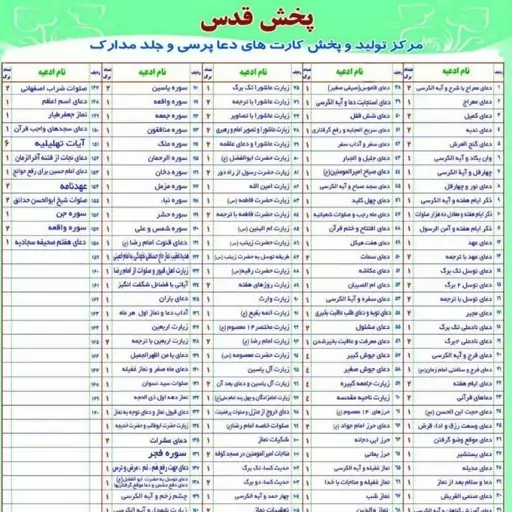 دعای هنگام مطالعه دعای تقویت حافظه 10 تایی تک برگ جیبی همراه  مرکز تولید پخش قدس  امکان افزودن وقف نامه و تصویر  