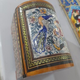 جعبه جواهرات خاتم کاری با نقاشی طرح طاووس 