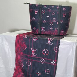 کیف زنانه - ست کیف و شال زنانه - طرح LY- زمینه مشکی-گل صورتی- زیبا و شیک- کد(28)