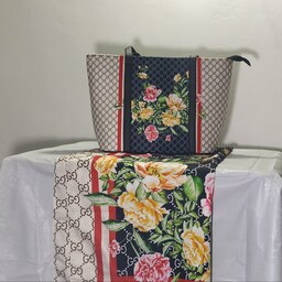 کیف زنانه - ست کیف و شال زنانه - طرح گل دار - زمینه سفید چنل-زیبا و شیک - کد(30)
