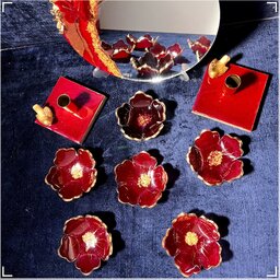 هفت سین رزینی گلهای بهاری قرمز پایه دار طلایی تک و خاص